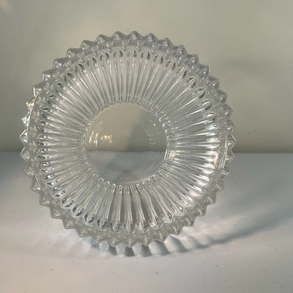 Lead Crystal Bowl Deep Cut Glassware Sleek Vertical Lines Heavy Bowl Wedding